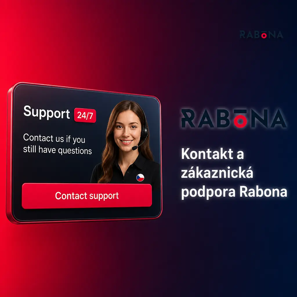 Zákaznická podpora Rabona 24/7 přes live chat, e-mail, centrum nápovědy a kontaktní formulář