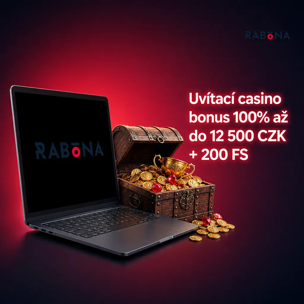 Uvítací kasinový bonus Rabona 100 % až 12 500 Kč a 200 volných zatočení pro první vklad