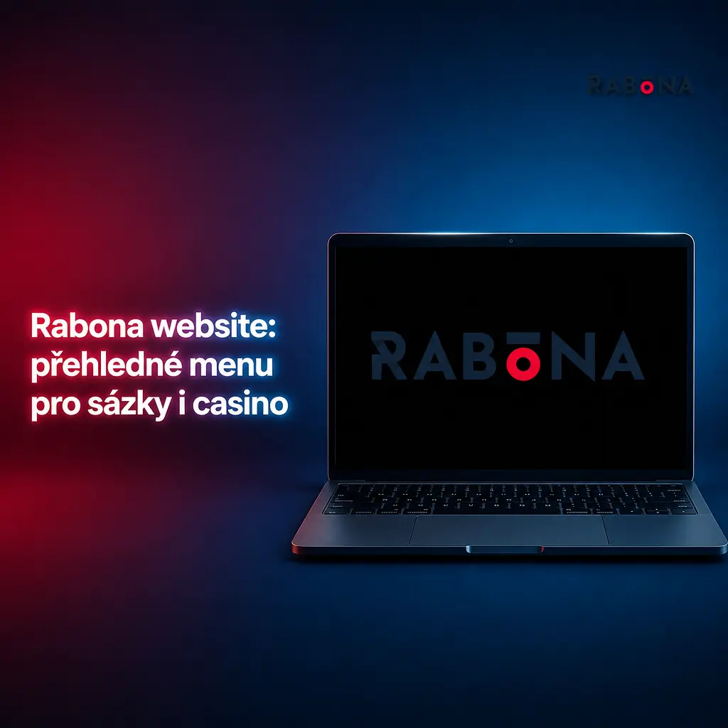 Horní menu webu Rabona se sekcemi sázky, casino, účet, pokladna, bonusy a historie transakcí